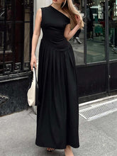 Elegant Off-shoulder Neckline Pleated Maxi Dress